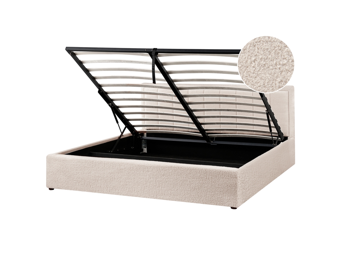 BELIANI Cama doble Montlaur de Bouclé Crema 189x216x89