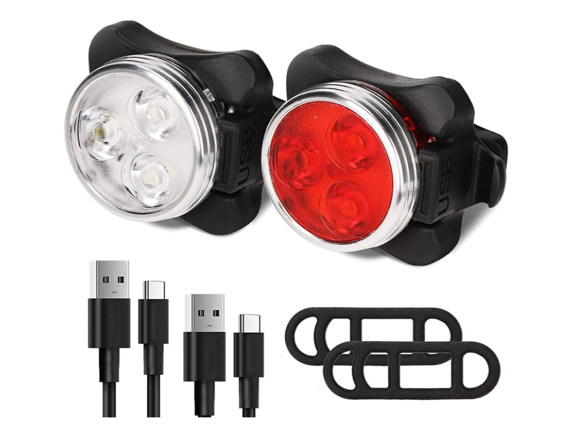 Juego Luces Bicicleta Usb Recargable Ipx8 Mtb/carretera Negro