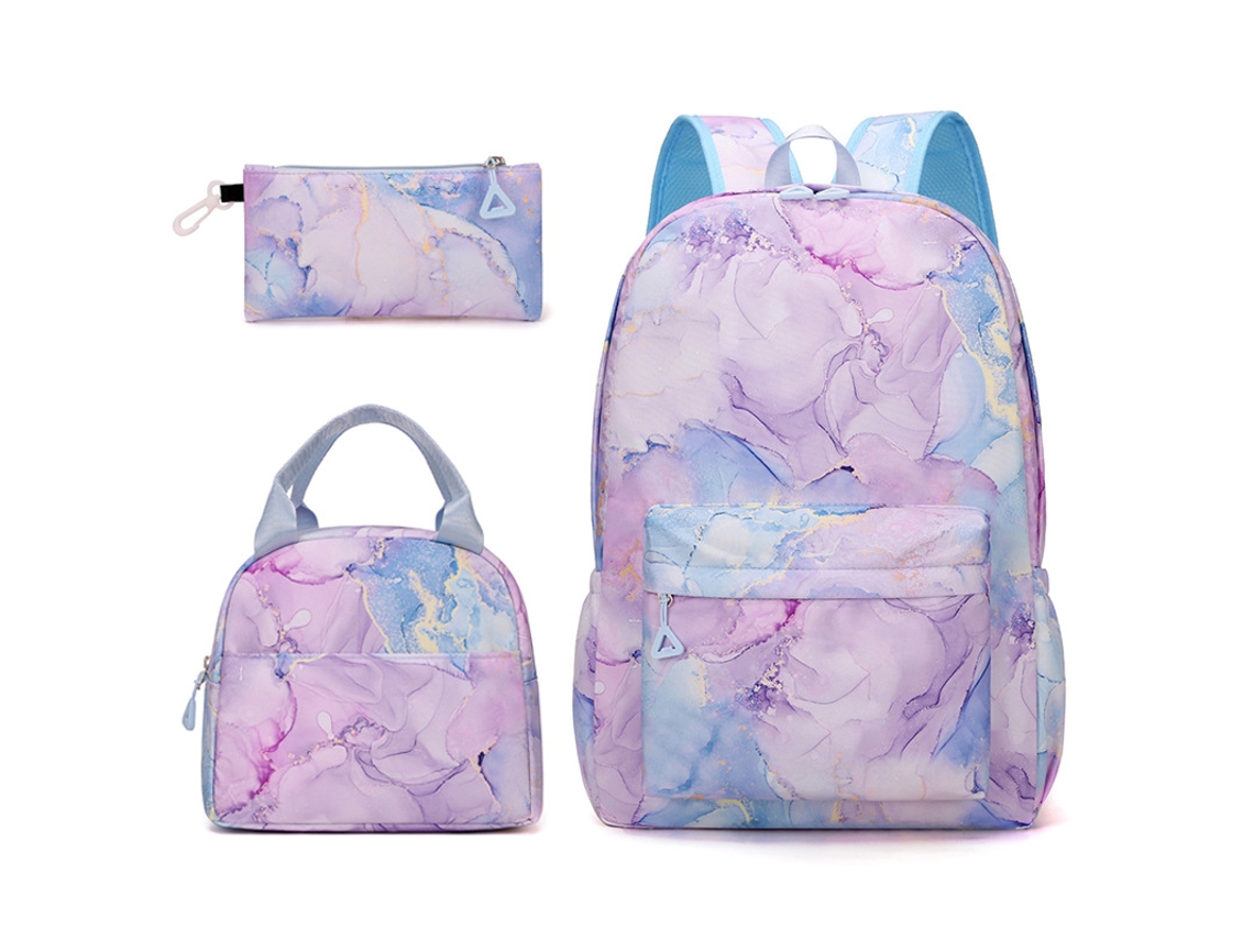 Conjunto de mochila de tres piezas para niñas en azul y dorado
