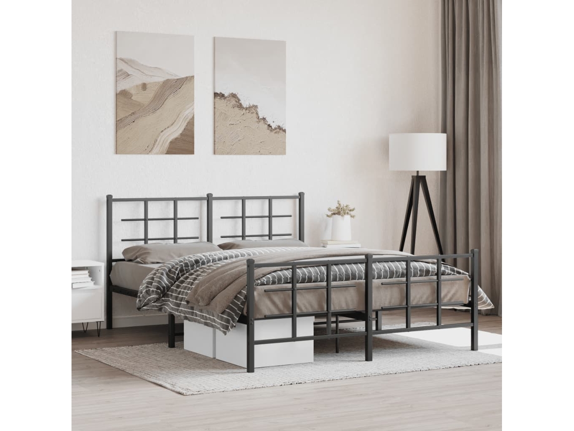 Estructura Cama Sin Colchón Con Estribo Metal Negro 150x200 Cm