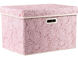 Cajas de almacenamiento plegables grandes rosas con tapa, 1 unidad, caja de almacenamiento de tela decorativa, organizador de cubos, 25 x 20 x 17 cm