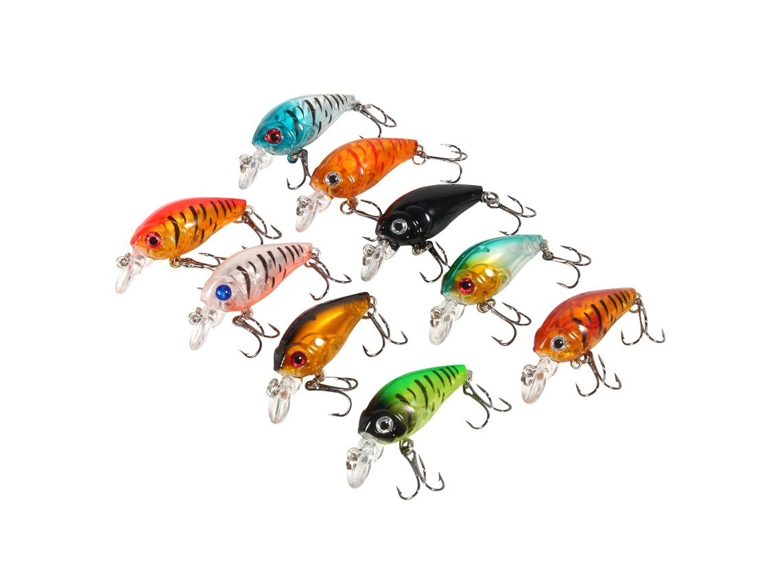 Set De 9 Señuelos De Pesca De Plástico, Pequeño Señuelo Crankbait De 4,5 Cm/4 G Con Ojos 3d Y Anzuelo Tamaño 10 Para Lubina.