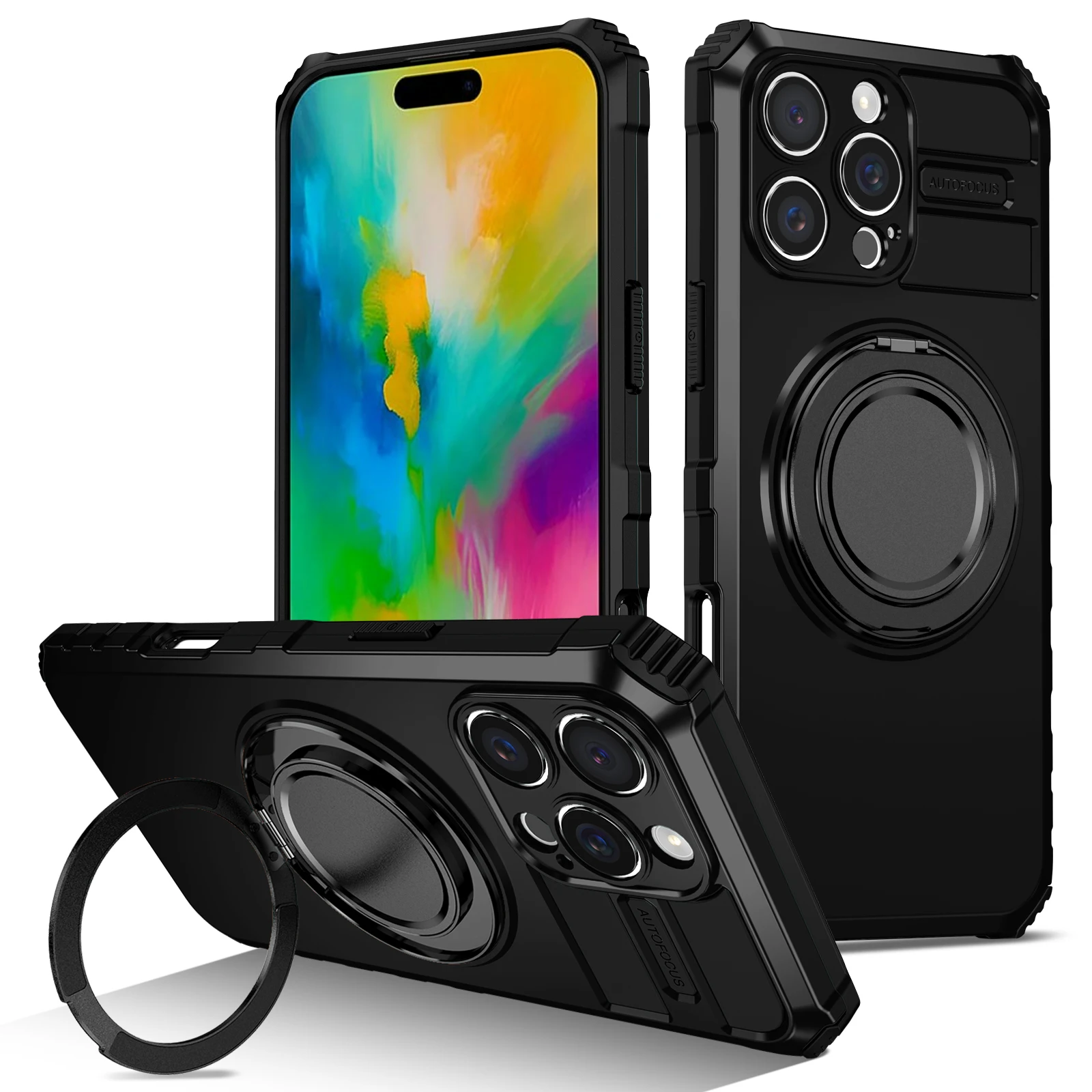 (negro, Iphone 16 Plus) Elegante Funda Magnética Para Teléfono De Coche Con Soporte De Anillo Metálico Giratorio De 360 Grados.
