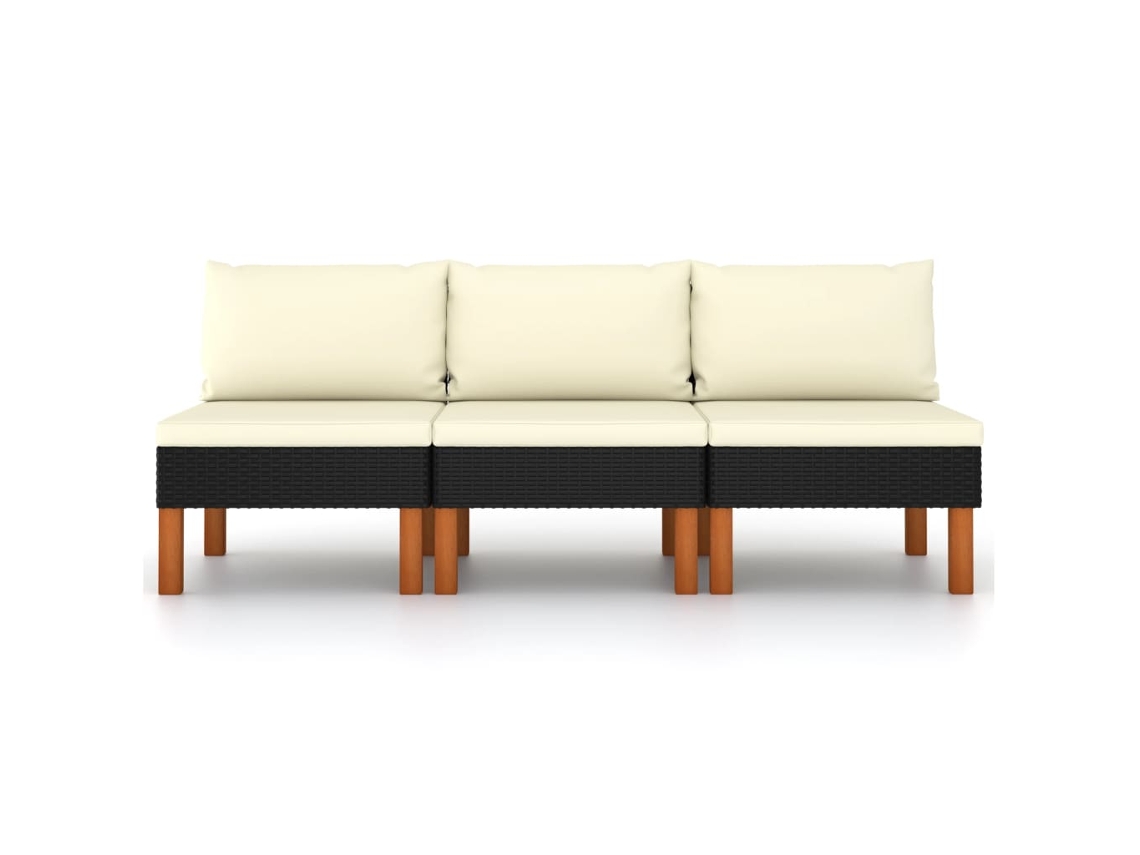 Conjunto 3 Sofá central VIDAXL Negro Poli Ratán (60.5x64.5x67 cm)