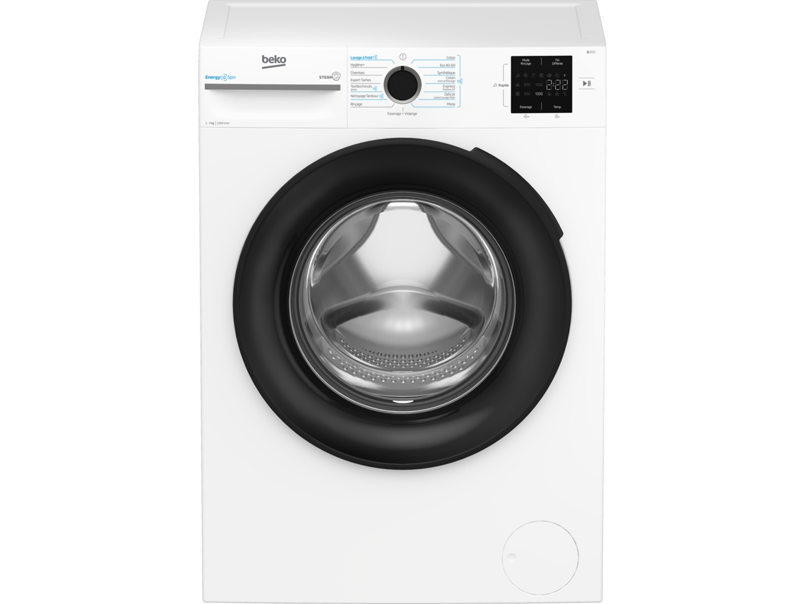Lavadora Beko B300 Bm3wfu37211b de carga frontal, 7 kg, 1200 rpm, color negro y blanco