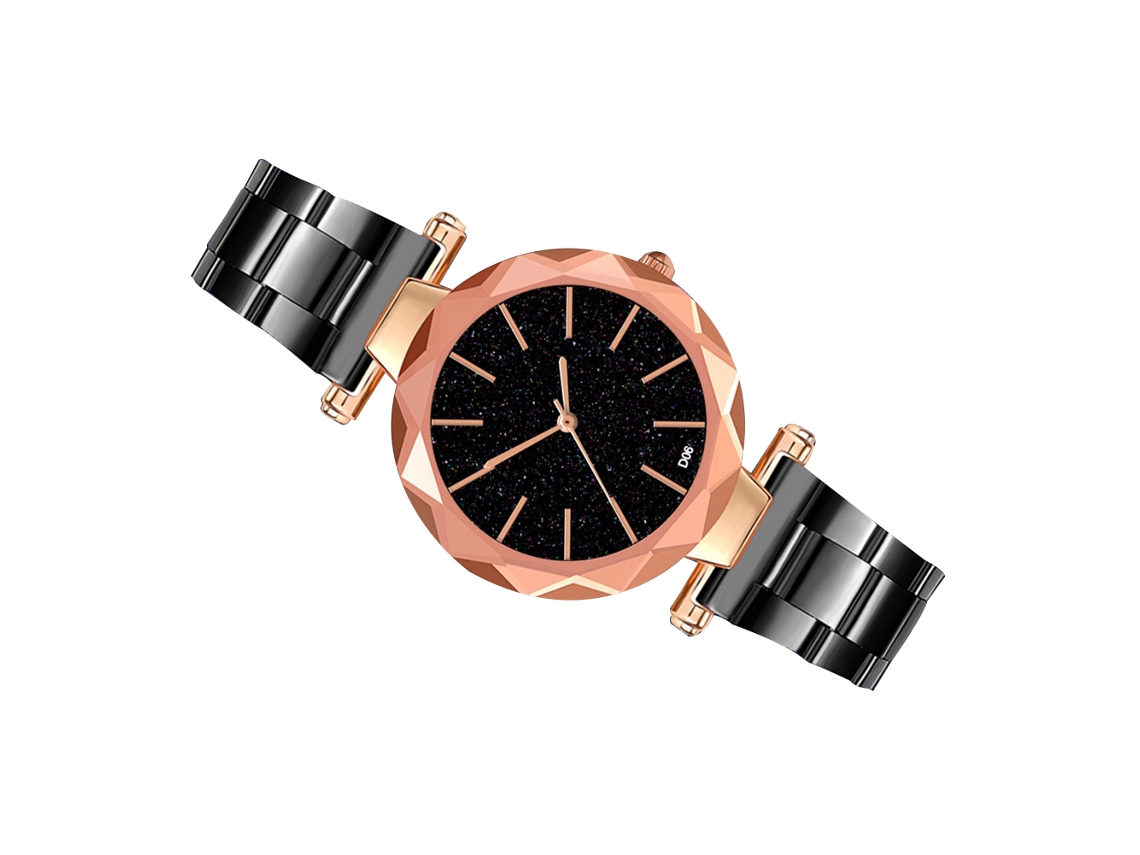Reloj De Pulsera De Cuarzo Para Mujer Con Esfera Estrellada Y Elegante Brazalete Informal De Acero Negro.
