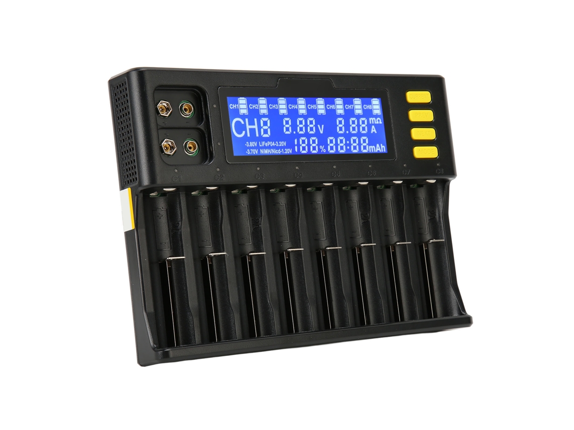 Cargador De Baterías De Litio (pantalla Lcd De 8 Ranuras Con Adaptador Para Coche)