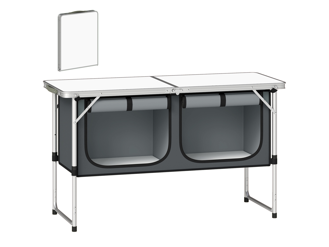 Armario de cocina plegable de aluminio para camping, encimera, almacenamiento de viaje, plateado