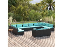 Conjunto de jardín de 12 piezas con cojines en mimbre sintético negro de DKD Home Decor