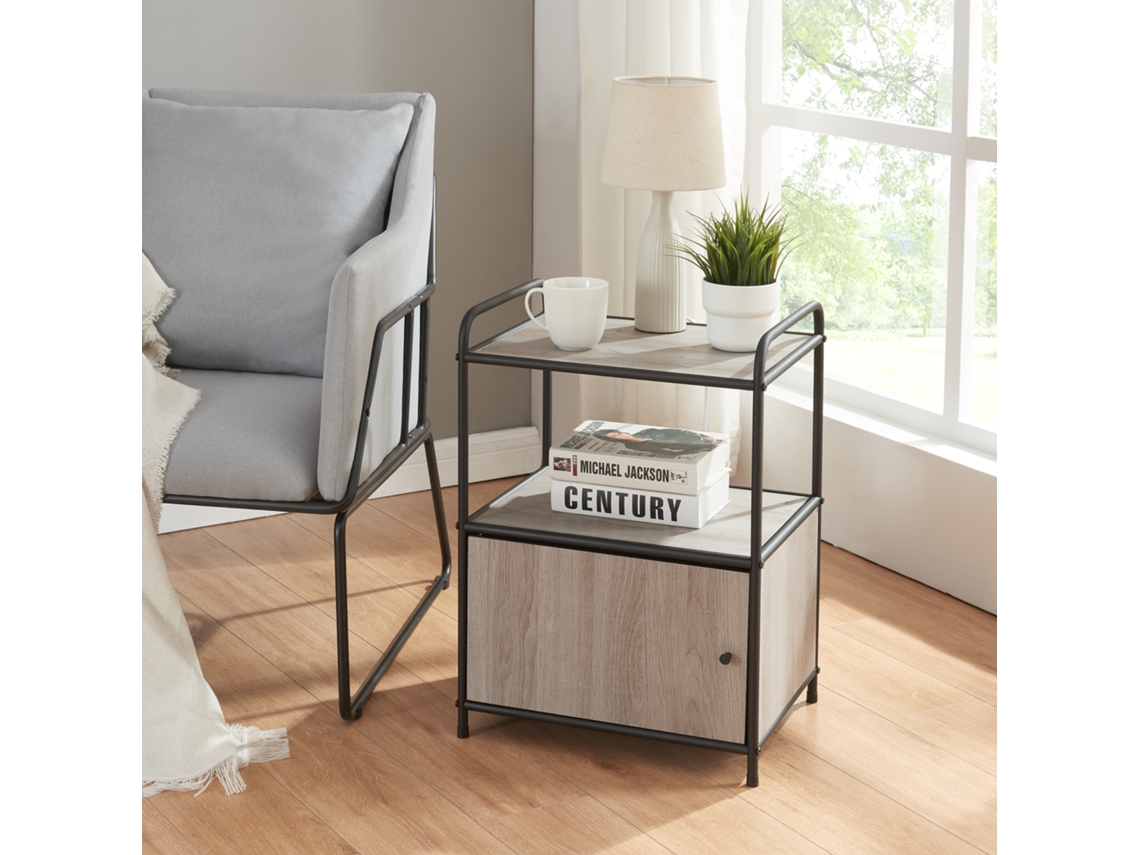 Mesa auxiliar Gulen con estante MDF metal 60x43x33cm - Negro/Roble [EN.CASA]