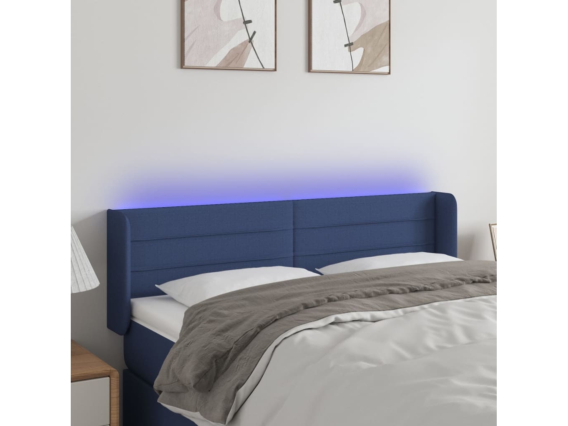 Cabecero Con Led De Tela Azul 147x16x78/88 Cm