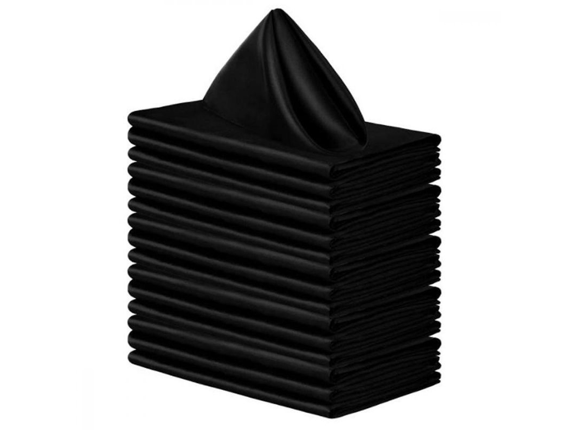 Rebe-16 Servilletas De Seda Cuadradas, 40x40cm, Satinada, Color Negro, Para Bodas, Cenas Y Eventos Formales Negro