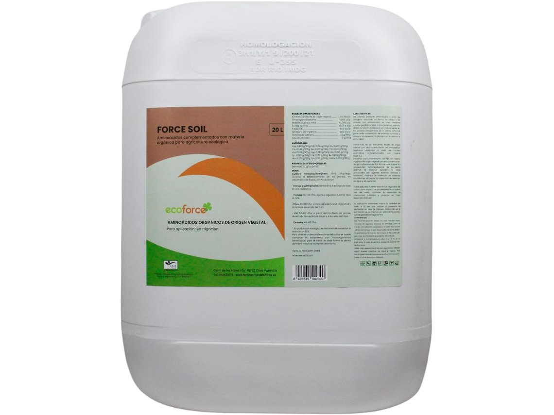 CULTIVERS Abono Concentrado Líquido con Aminoácidos Ecológico 20 L Regenerador de la Vida del Suelo. Force Soil