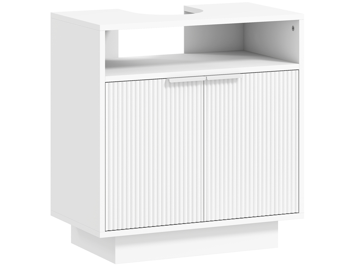 Mueble Bajo Fregadero Blanco Con Puertas Ranuradas Y Compartimento Abierto, 60x33x63 Cm