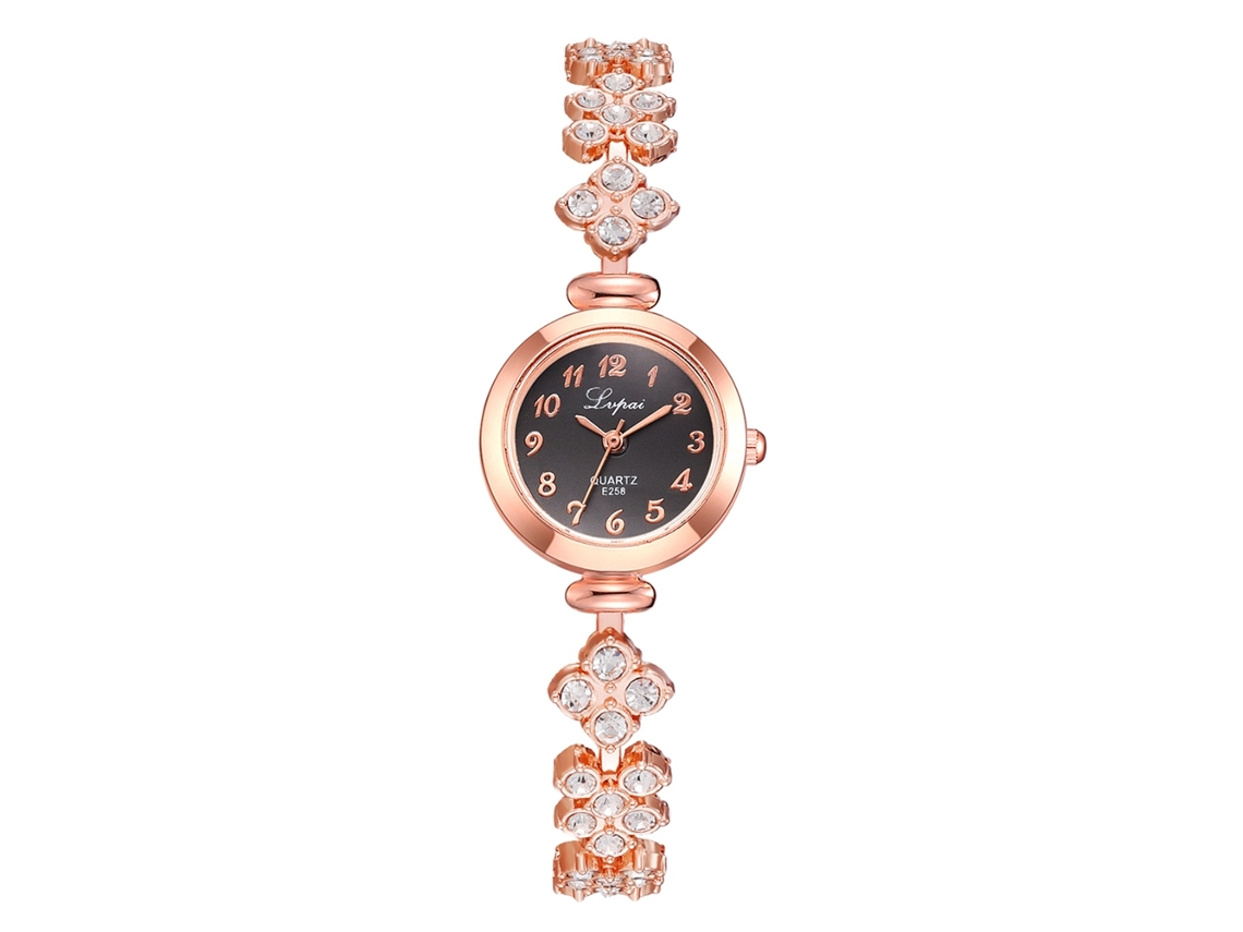 Reloj De Pulsera De Cuarzo Para Mujer Con Diamantes De Imitación Y Cadena Dorada Y Negra Lvpai