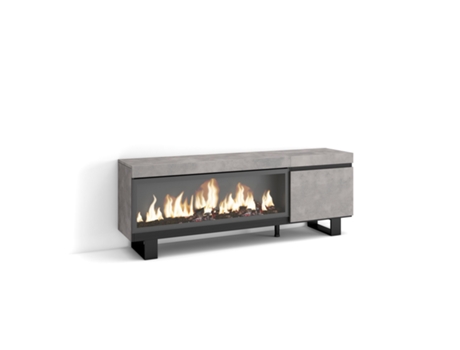 Mueble TV, Televisión, 160, Para TV hasta 65, Chimenea eléctrica XXL, Diseño industrial, Cemento SKRAUT HOME