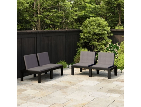 MAISON EXCLUSIVE Bancos de jardín con cojines 2 unidades plástico gris