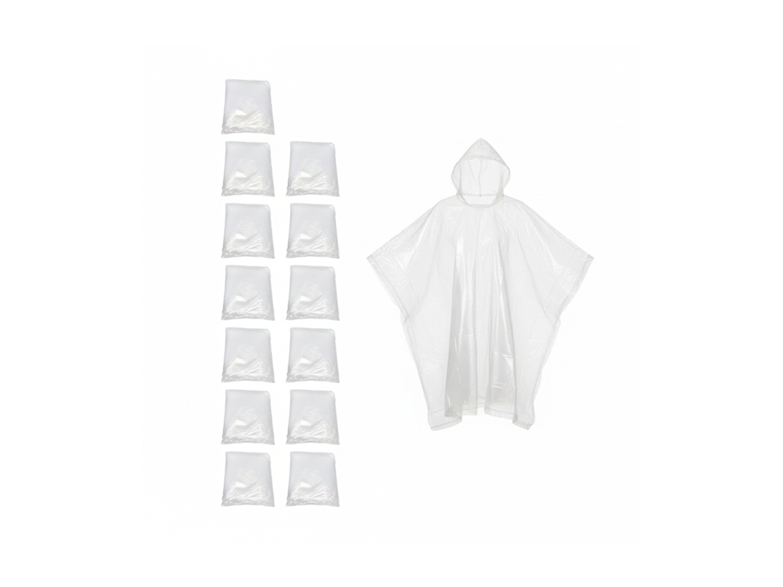 Relaxdays Poncho De Chuva Descartável 13 Un., Com Capuz, Para Adultos, Poncho De Emergência, Transparente