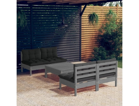 Conjunto 5 Muebles de jardín VIDAXL con cojines antracita madera de pino
