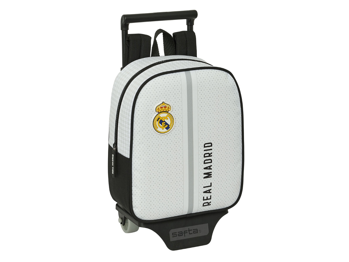 Mochila Escolar con Ruedas REAL MADRID C.F. Blanco Gris 22 x 27 x 10 cm