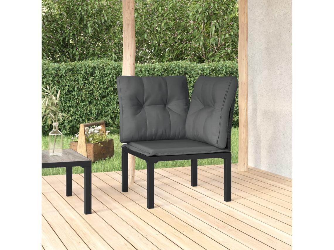 Silla de esquina de jardín con cojines de mimbre negro y gris, Dkd Home Decor