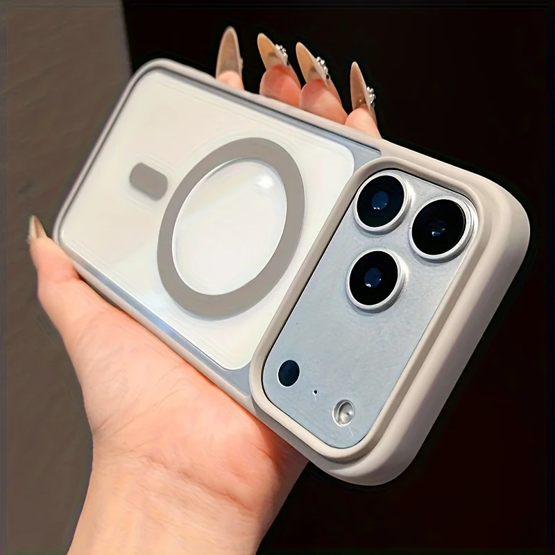 (iphone 17 Pro Max Gris) Funda Protectora Magnética Magsafe Con Carga Inalámbrica Y Cubierta Trasera Rígida Transparente.