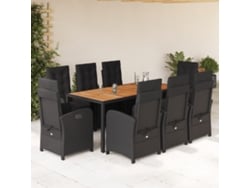 Juego de comedor de jardín de 9 piezas con cojines, mimbre sintético negro, DKD Home Decor