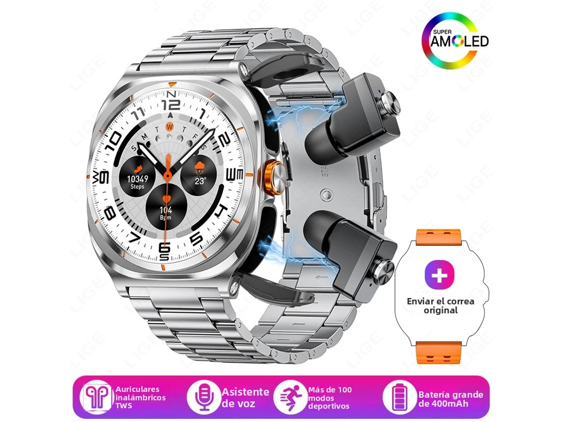 Smartwatch, Auriculares Inalámbricos TWS 2 en 1, Pantalla de 1,53 pulgadas, Batería de 400 mAh