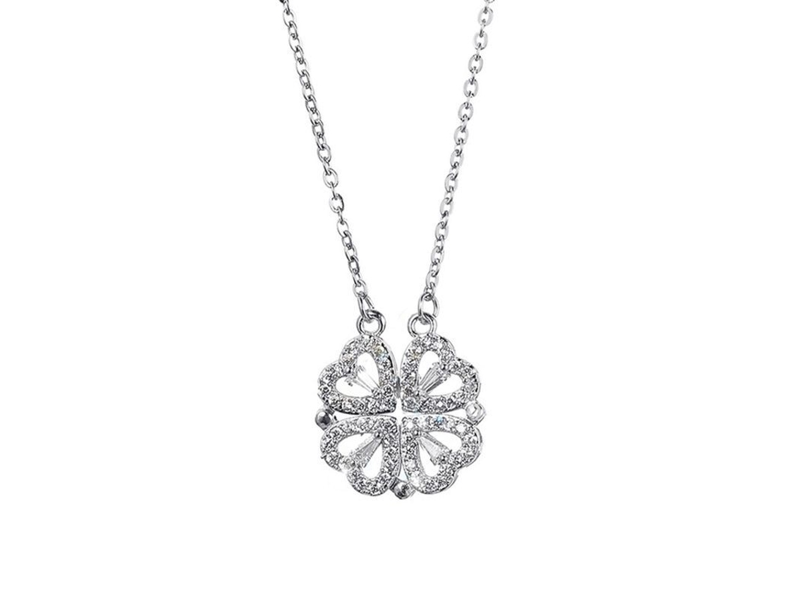 2026-colgante De Corazón Linjou Colgante De Trébol De Cuatro Hojas Plegable (plata)