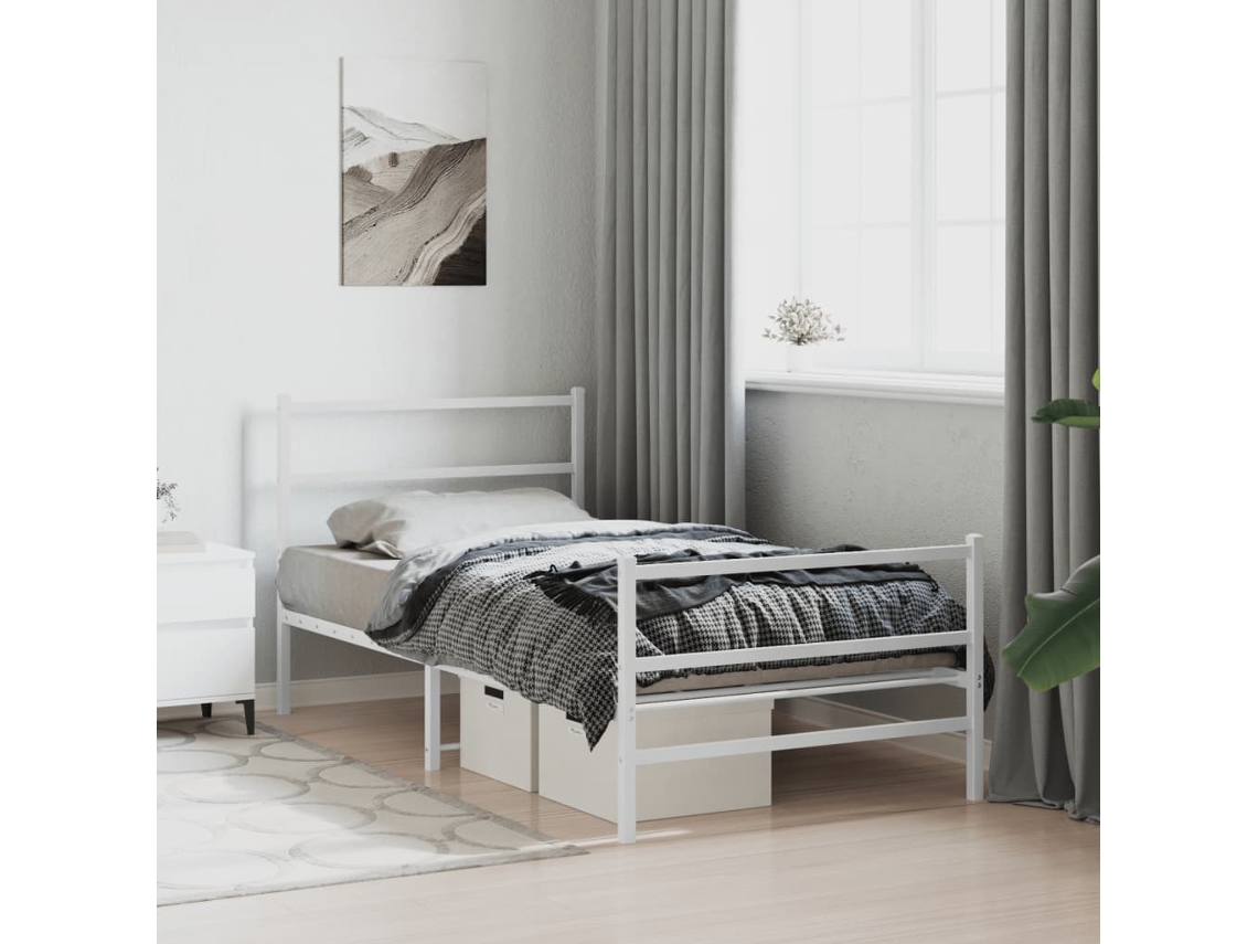 Estructura Cama Sin Colchón Con Estribo Metal Blanco 100x190 Cm