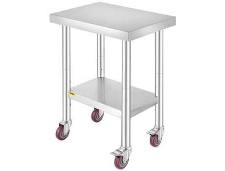 Mesa de catering de cocina de acero inoxidable con ruedas giratorias 24 x 18 x 34 pulgadas