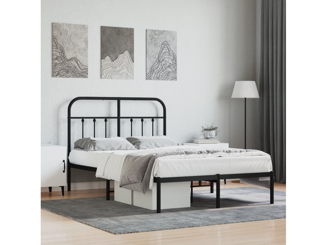 Estructura Cama Sin Colchón Con Cabecero Metal Negro 120x200 Cm