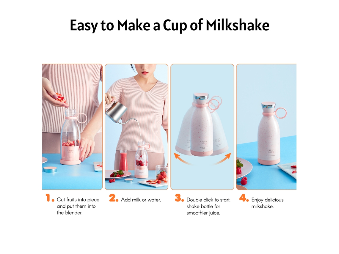 Minibatidora Portátil De 350 Ml Con Carga Inalámbrica Y 4 Cuchillas Para Batidos Y Malteadas.