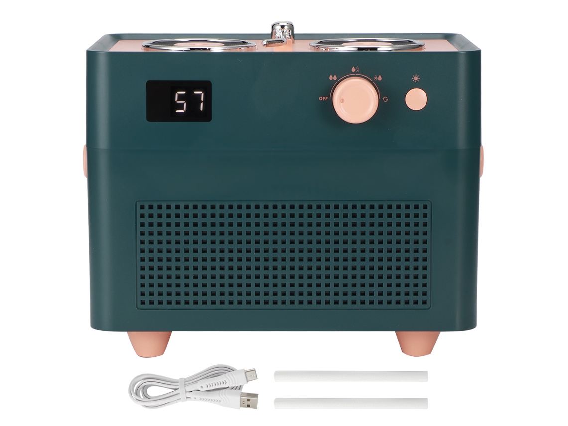 Humidificador de aire retro de 1,3 l con doble chorro, minidifusor con pantalla digital y carga USB