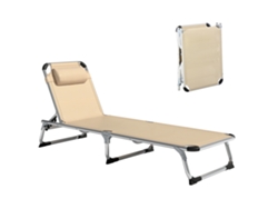 Tumbona Plegable Ergonómica 4 Posiciones, Aluminio, 120kg, 165x60x76cm, Beige
