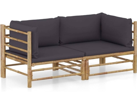 Conjunto 2 de muebles de jardín VIDAXL bambú y cojines gris oscuro