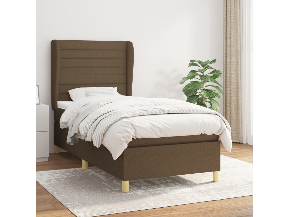 Cama Box Spring Con Colchón Tela Marrón Oscuro 80x200 Cm