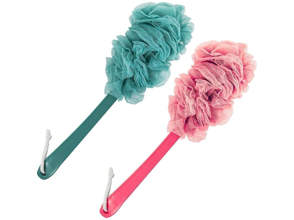 2 Cepillos De Baño De Mango Largo, Esponjas De Lufa Para Exfoliación Corporal, Accesorios De Baño (verde + Rosa)