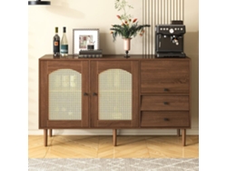 Aparador Estilo Rústico 130x75,5x40 Cm - Puertas De Ratán, Cierre Magnético, Estantes Ajustables - Diseño Elegante Y Versátil - Color Madera