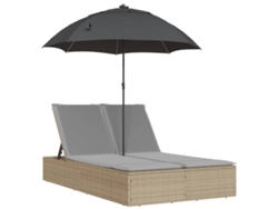 Tumbona doble con cojines y sombrilla de mimbre beige EXCLUSIVA MAISON