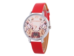 Reloj De Pulsera Informal De Estilo Coreano Para Mujer Con Correa De Cuero Y Cuarzo Rojo.