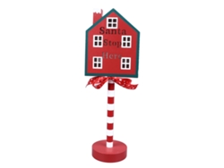 Adorno "christmas Stop Here" Con Led, Metal Y Madera Maciza, Remate Para Árbol De Navidad 11,3x8x33cm