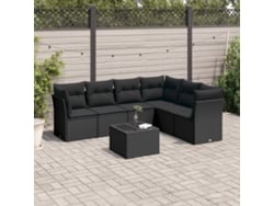 Conjunto de sofá de jardín de 7 piezas con cojines de mimbre negro de DKD Home Decor