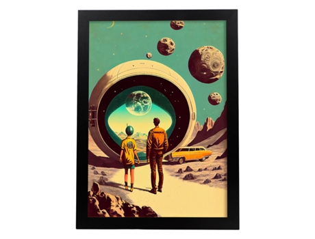 NACNIC Poster Estación Espacial En Estilo Surrealismo Cinematográfico Ilustraciones Y Grabados De Historieta Abstracta Y Artística A4 Marcos Blanco...