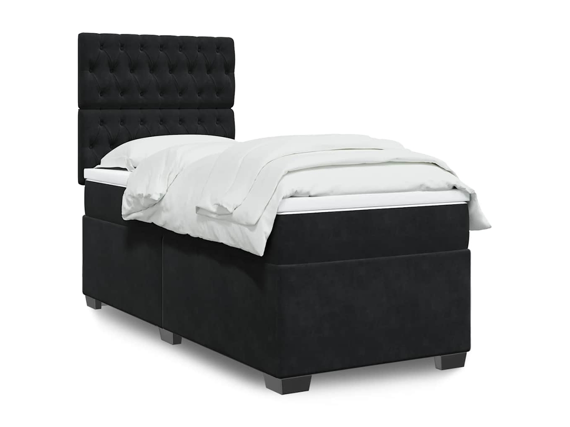 Cama Box Spring Con Colchón Cuero Sintético Negro 90x190 Cm