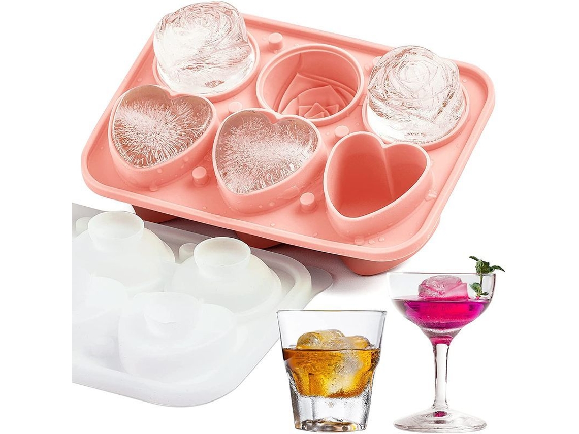 Bandeja De Silicona Para Cubitos De Hielo Con Tapas En Forma De Embudo Y Moldes Para Cubitos De Hielo Con Forma De Rosa Y Corazón.