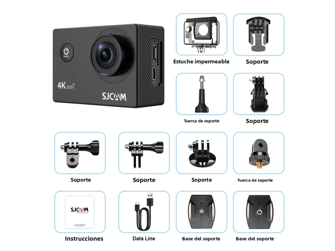 (kit) Cámara De Acción 4k, Sumergible Hasta 30 Metros, Wifi 2.4g
