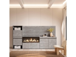 Zapatero, 274x145x35 cm, Dormitorio, habitación, Chimenea eléctrica XXL, Cómoda, Cajonera, Listones Decorativos, Cemento SKRAUT HOME