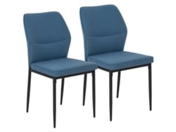 Juego De 2 Sillas De Comedor En Terciopelo Sintético Con Respaldo Curvado Y Patas De Acero Azul.