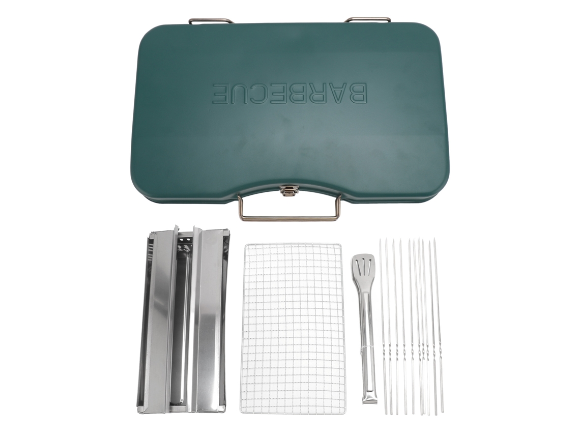 Maleta portátil para barbacoa de acero inoxidable 410, resistente a altas temperaturas, parrilla de carbón portátil para acampar al aire libre